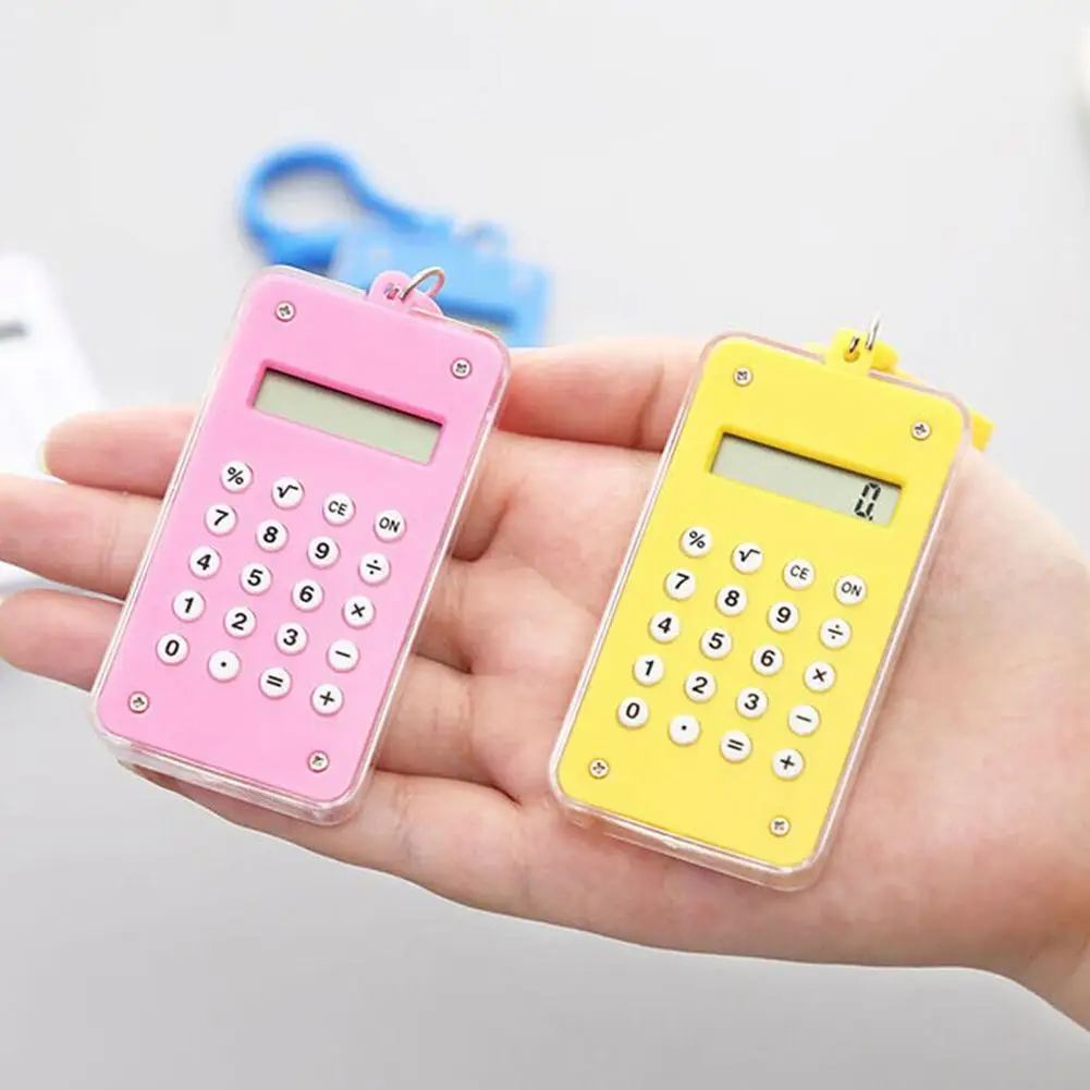 Мини милый карманный калькулятор с брелком 8 цифр электронный портативный мини-калькулятор для студентов случайный цвет
