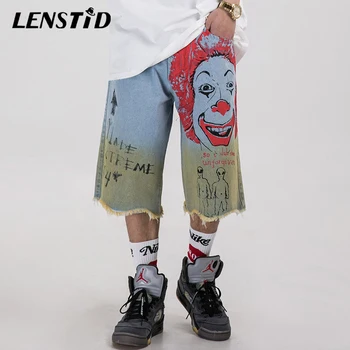 

LENSTID Men Hip Hop Graffiti Joker Printed Calf Length Denim Pants Streetwear Harajuku Joggers Summer Cotton Hipster Baggy Jeans