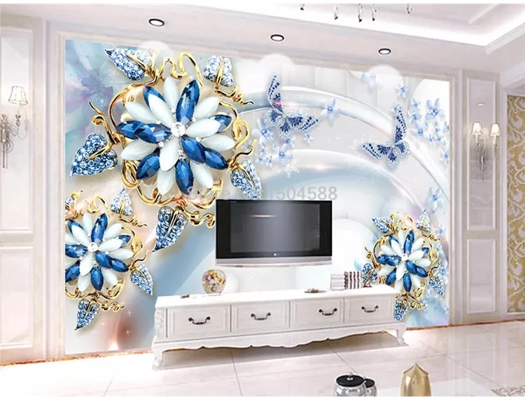 Personalizado mural papel de parede 3d estéreo azul jóias flor pintura sala estar tv sofá luxo decoração casa para paredes 3d 8 Hd4144b583b4049778c09236e094debedL