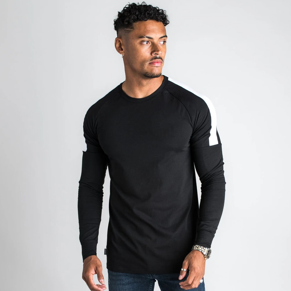 

New Casual Skinny Long sleeves t shirt Men Gym Fitness Bodybuilding Cotton T-shirt Male Jogger Workout Tees Tops Fashion Clothes