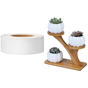 

1 Set Ceramic Pots 3 Bonsai Planters with 3-Tier Bamboo Shelf with Removable Freezer Labels 1 x 3 Inch (Blank White)