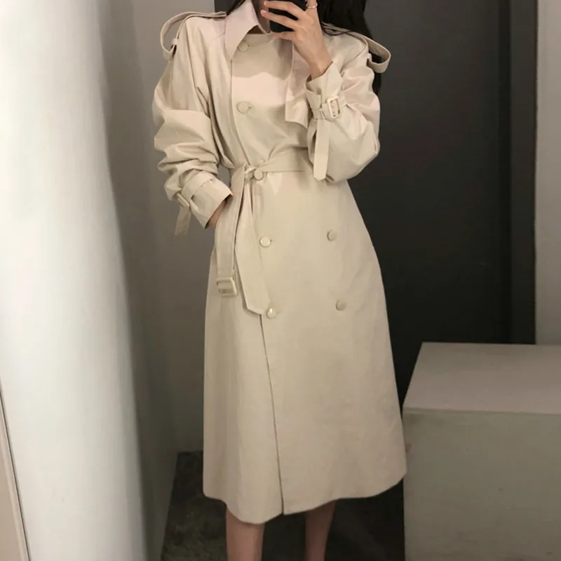 

TVVOVVIN New Autumn 2019 Korea Full Sleeve Double Breasted With Sashes Button Turn-down Collar Wide-waisted Women Coat D009