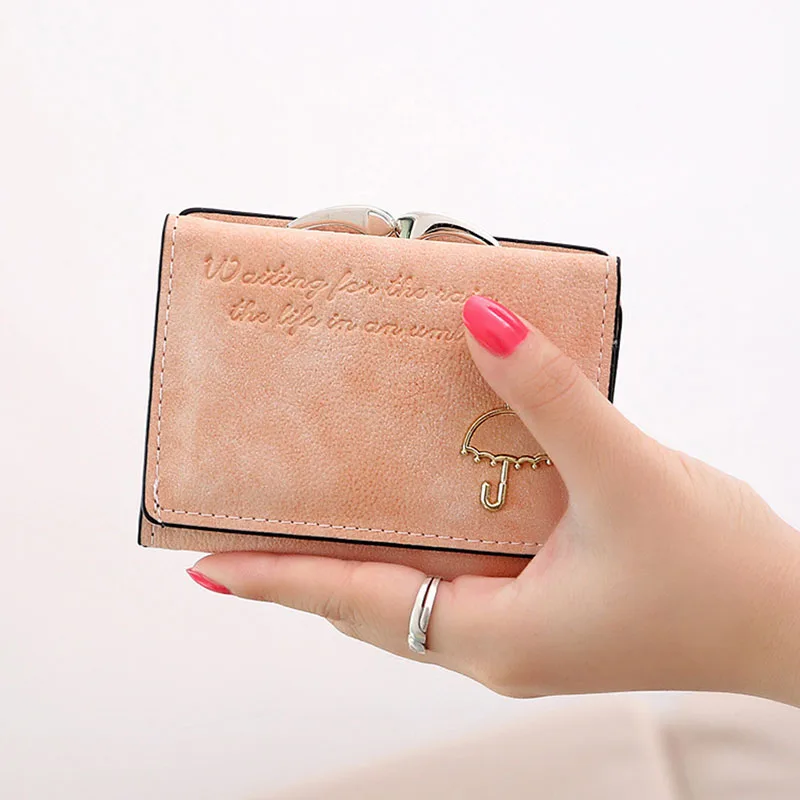 Женский кожаный клатч Carteira Umbrella с эффектом потертости, тройной складной кошелек, сумочка для денег, маленький кошелек, женский короткий кошелек, кредитные карты - Цвет: deep pink
