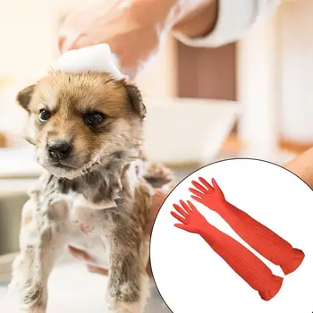 

Natural Latex Pet Beauty Gloves Lengthened Cleaning Gloves Pet Bath Glove Waterproof Dishwashing Gloves Kitchen Accessaries