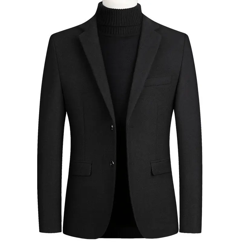 Мужские блейзеры, Осень-зима, мужская куртка, шерсть, шерстяной костюм, пальто, высокое качество, весна, деловой повседневный костюм, верхняя мужская куртка 4XL - Цвет: Black