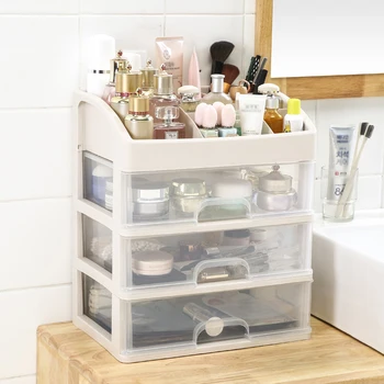 

Large Makeup Organizer 3 Layers Drawer Cosmetic Storage Case Make Up Organizer Jewelry Nail Earring Cleansing Cotton Storage Box
