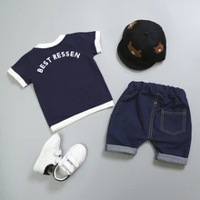 Костюм-Лидер продаж Лето для мальчиков Комплекты одежды для девочек для детей, для мальчиков, хлопковые пальто, надпись, одежда для детей Рубашка с короткими рукавами футболка для девочек 2 шт./компл. детей ясельного возраста детская одежда