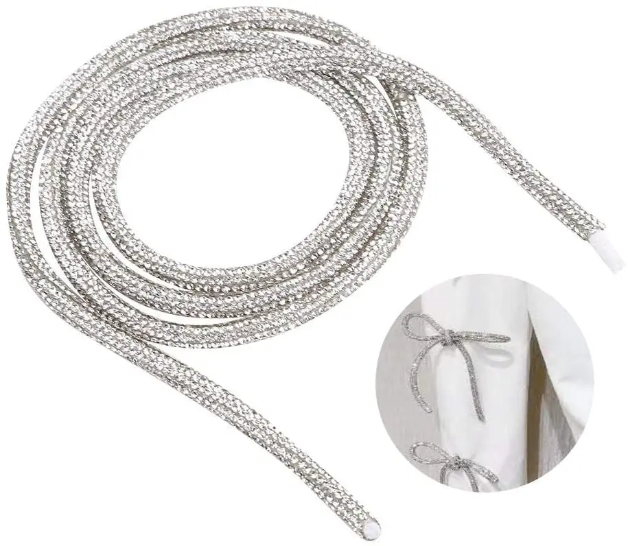 6Mm Rhinestones Trimming Round Tube Cord Cotton Rope Shiny White Crystal String Bling Drawstring For Diy Bows Headband Shoelaces