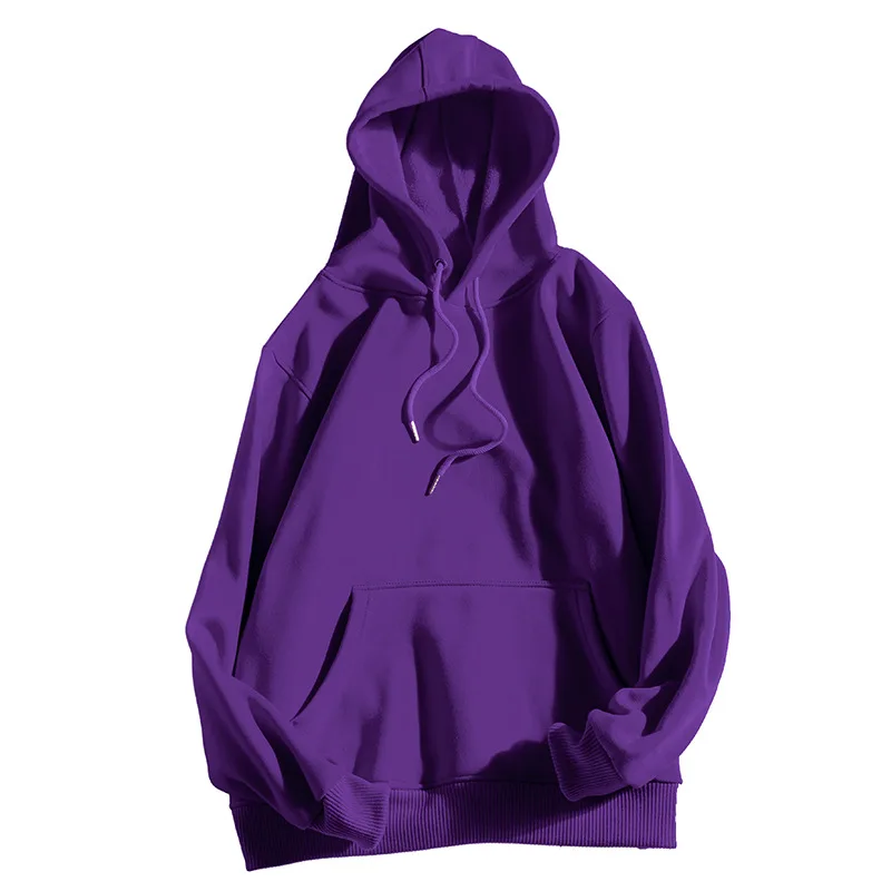 Purple Мужская толстовка с капюшоном из хлопка, зимние плюшевые толстовки с капюшоном, зимний свитер Karajuku в стиле хип-хоп с длинным рукавом, простые толстовки унисекс для пары - Цвет: Purple