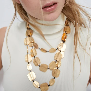 

2020 New Vintage Gold Layer ZA Necklace for Women Wedding Holidays Jewelry Mix Color Flower Nature Stone Shell Pendant Necklace