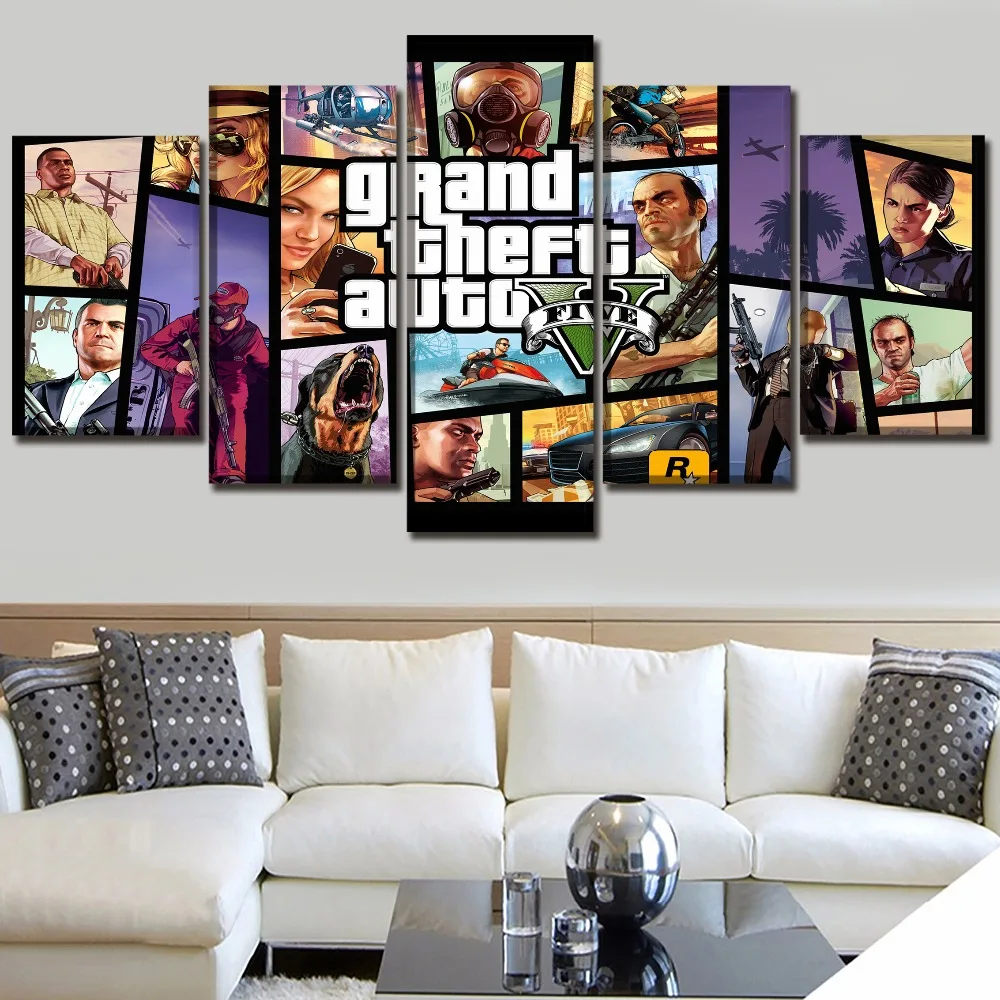 

5Pcs Gamer Grand Theft Auto V Role Wall Art Pictures Posters HD Canvas Decoration Living Room Accessories Home Decor Paintings