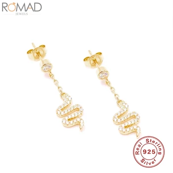 

ROMAD 925 Sterling Silver Stud Earrings For Women Snake Zircon Earring Cartilage Aretes Earings Luxury S925 Jewelry Pendientes