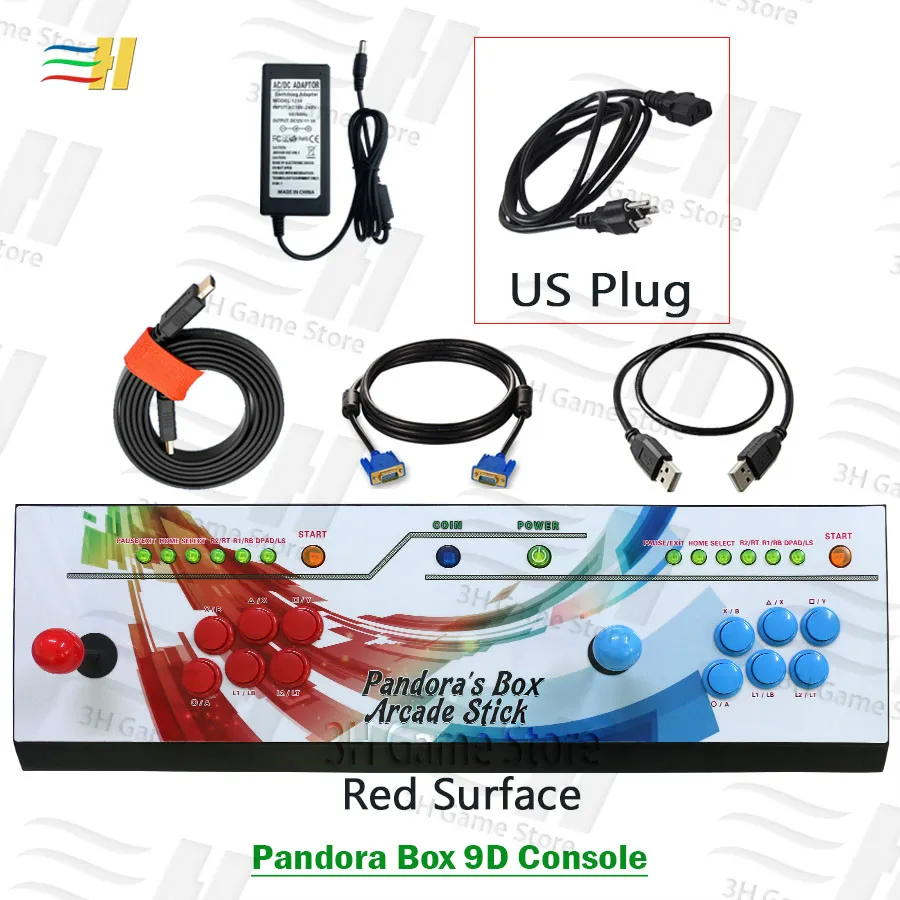 Встроенный ящик Pandora 9d 2500 В 1 консоль аркадная игровая машина cotroller подключение usb геймпад 3P 4P игра plug and play 3d tekken - Цвет: PB9d red US plug