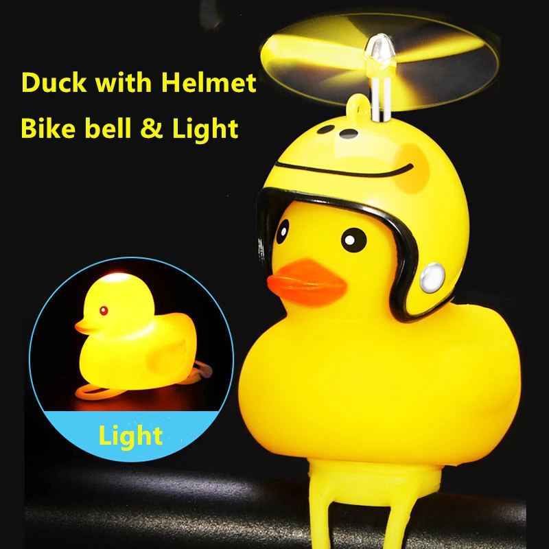 Duck Motorcycle Helmet Bike Bell Bicycle Ring Light Yellow Ducklings for Motorcycles Rubber Siren Electric Horn Kids Accessories