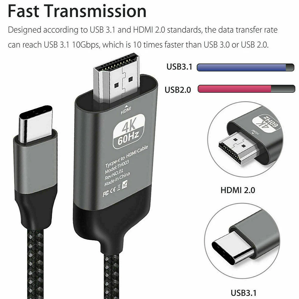  Tipo C a Hdmi Cavo Hdmi Hd 4K Audio Hdmi Cavo Convertitore Usb Cavo Adattatore per Hdtv Tv Digitale