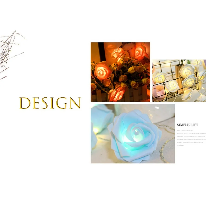 

-DIY Prty Christms Xms LED Rose Light String Christms Dy Wedding Decortion Simultion Rose Flower Bttery Light String