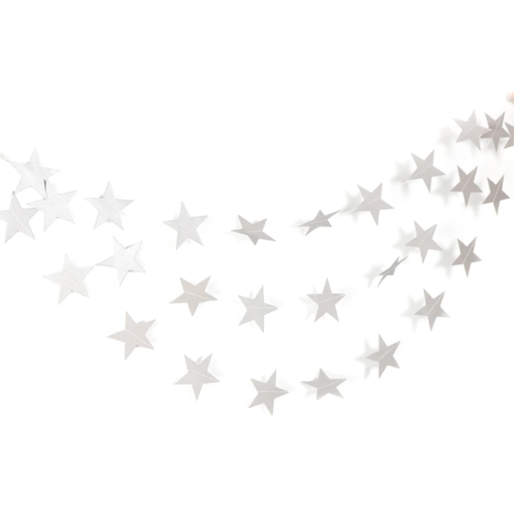 Серебристый Stars String Flag Paper Festival Home Party Decor Accessories Baby Shower Handmade Hanging Wedding Birthday Banner Wall - Цвет: Серебристый