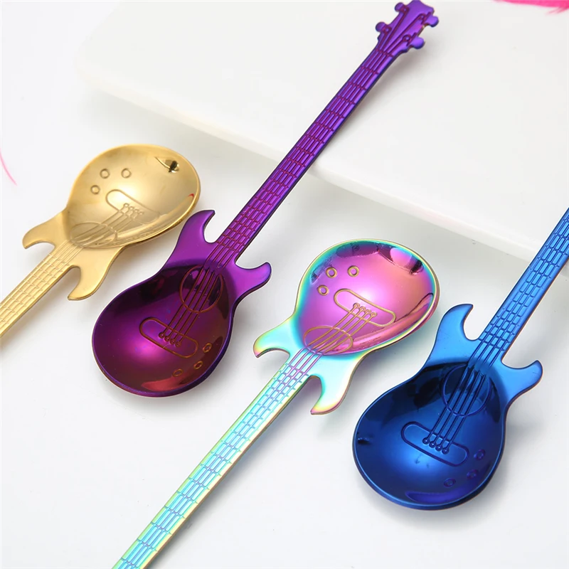 Dropship 1pc Guitar Shaped Spoon; Creative Stainless Steel Guitar