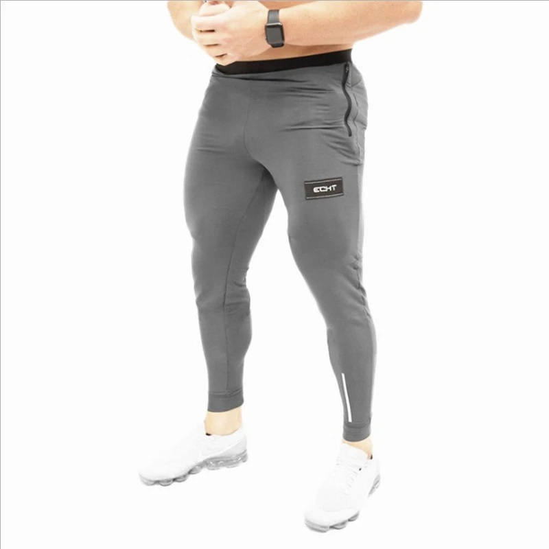light gray Спортивные штаны для бега, мужские тонкие спортивные штаны, одноцветные спортивные штаны для тренировок, хлопковая спортивная одежда, осенние мужские брюки для фитнеса, спортивные штаны - Цвет: light gray