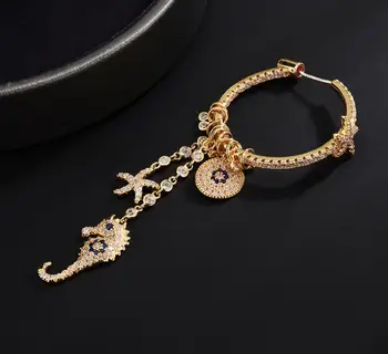 

Fashion trendy beach starfish seahorse micro-inlaid zircon earrings temperament long ladies evening party ear jewelry