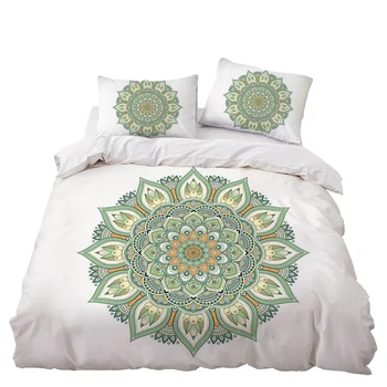

Green Bohemian Mandala Bedding Set Bedroom Decor White Bedspread Microfiber Hypoallergenic Zipper 1PC Duvet Cover Pillowcase