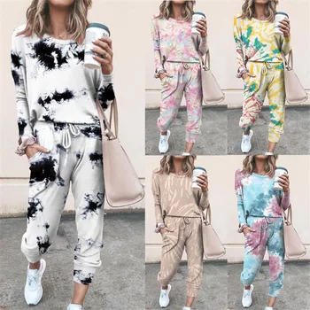 

Two Piece Set Autumn Clothes Tie Dye Tracksuit Women Long Sleeve Top + Pants Sport Jogger Suit Female Lounge Wear Outfits