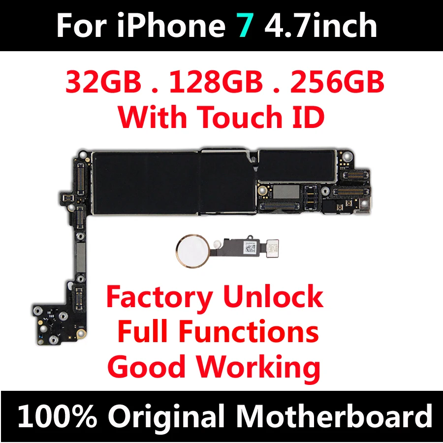 

Full Functions Mainboard For iPhone 7 4.7inch Factory Unlock Original Motherboard With Touch ID IOS Installed Logic Board