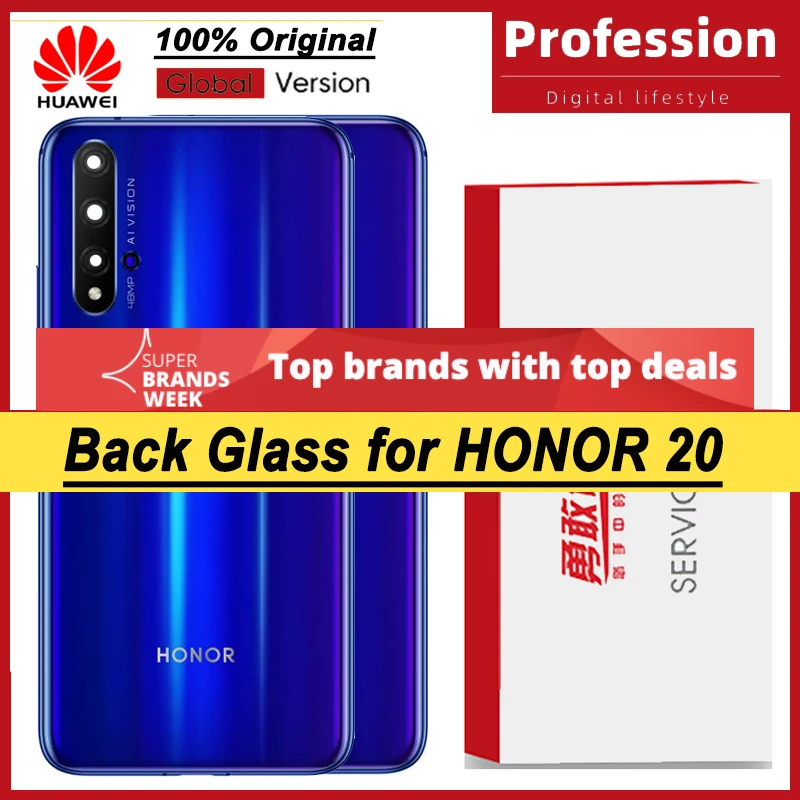 100% оригинальная задняя крышка батарейного отсека для Huawei Honor 20 Задняя стеклянная