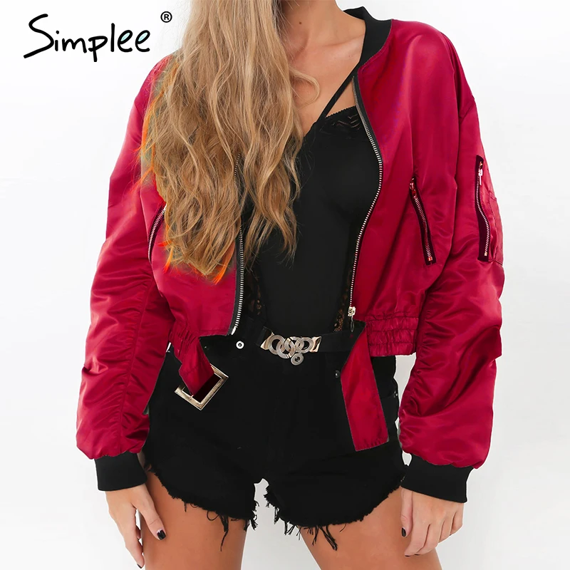 Женская куртка цвета хаки с поясом Simplee базовая стильная бомбер задней молнией