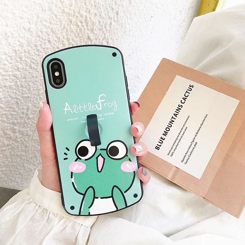 Зеленый AIBOULLY ТПУ задняя крышка защитный чехол для iPhone X xs max 7 8 plus 6s чехол милый лягушка+ подставка - Цвет: Зеленый
