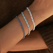 SLJELY Роскошные кутюр 925 серебро темно-синий белый 3 цвета уши пшеничного сердца Шап Браслет Микро циркония для женщин