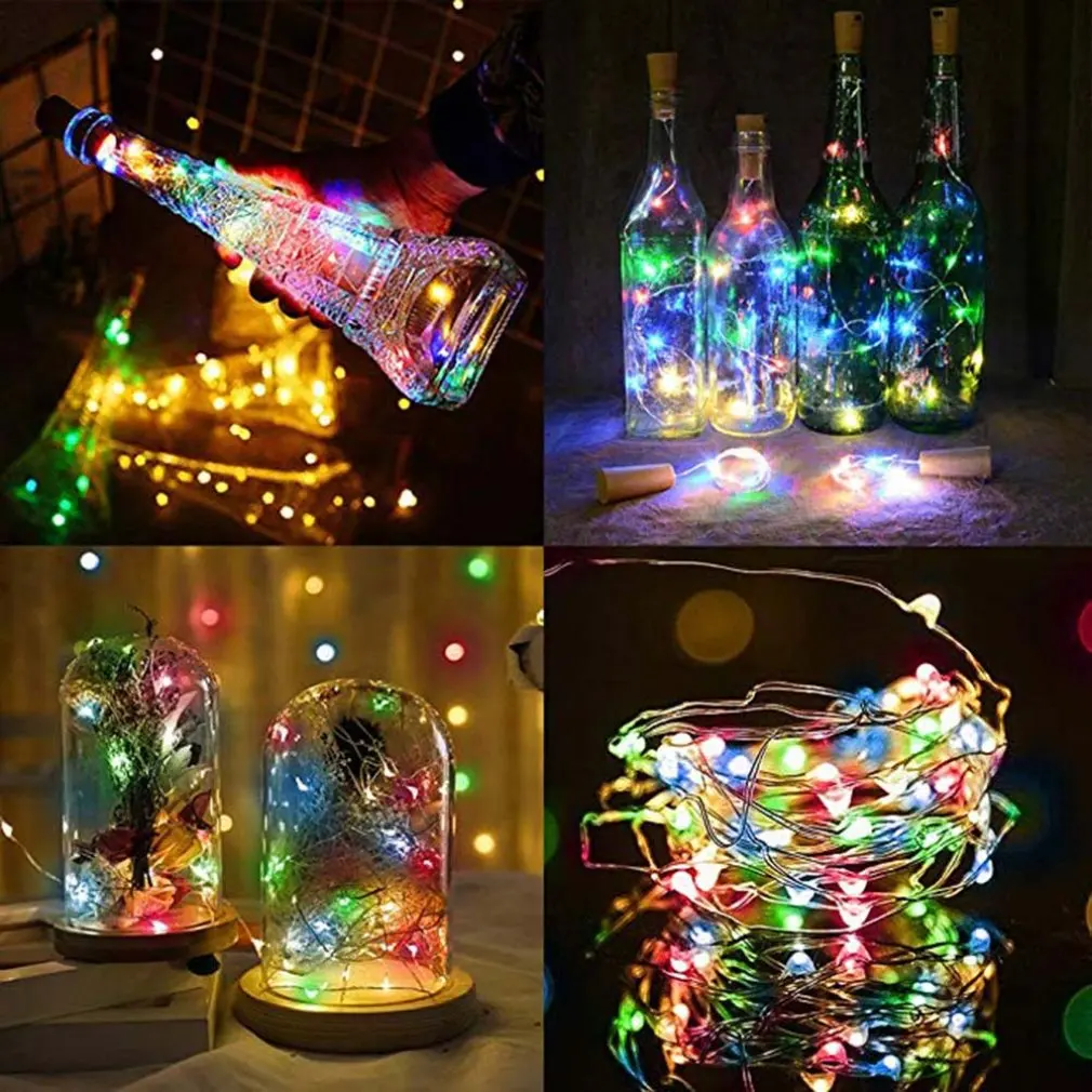 LED Christmas Copper Light String Button Wine Bottle Stopper Lantern 2M 20 Lamp Silver Thread Color
