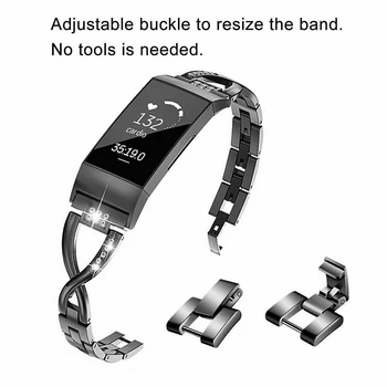 

Fashion Stainless Steel X Shape Lady Chain Strap Watch Band For Fitbit Charge 2 3 Metal Bracelet Adjustable Straps Accessories
