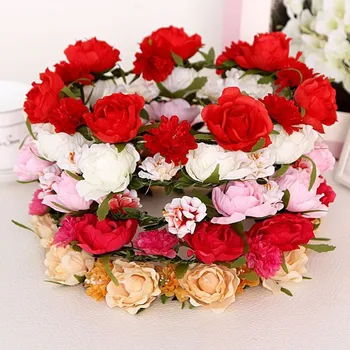 

56CM Bohemian Style Flower Crown Hairband Ladies Beach Wedding Hair Accessories Women Bride Bridesmaid Flower Headband