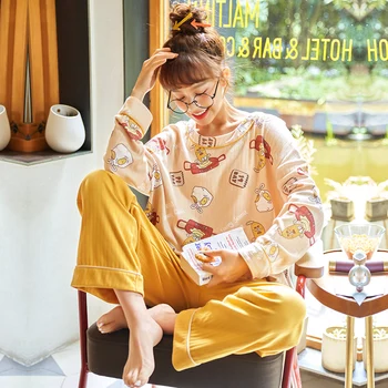 

utumn Winter Cotton Cartoon Pajamas Set Women Pyjamas Homewear Long sleeve Sleepwear Plus size Home Clothes Night suit Female