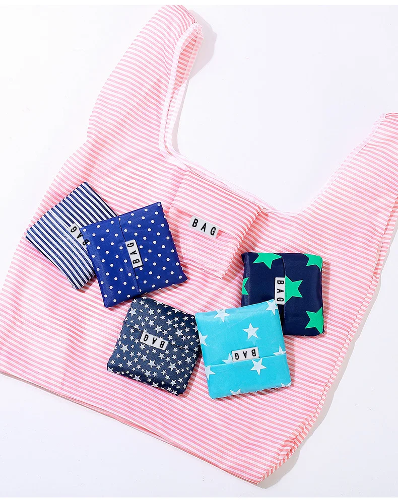 

Fashion printing foldable green shopping bag Tote Folding pouch handbags Convenient Waterproof Large-capacity storage bags