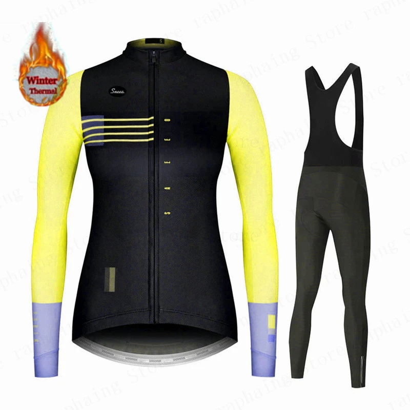 สเปนผู้หญิงขี่จักรยานเสื้อผ้าฤดูหนาวขนแกะร้อนขี่จักรยาน Jersey ชุด Lady