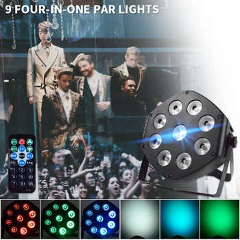 

WUZSTAR LED Par 9x3w RGBW 4In1 Disco DJ Sound Activated Lights With DMX512 for Club Stage Light Christmas Projector Lighting