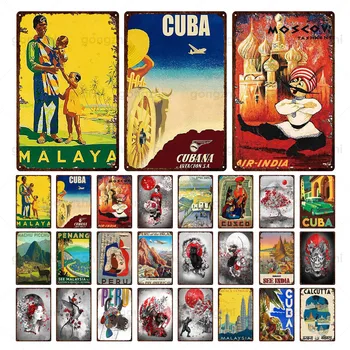 

Travel City Vintage Metal Sign Home Decoration Retro Metal Tin Plaque Mexico Cuba Malaya Bar Home Decoration Wall Sticker Poster