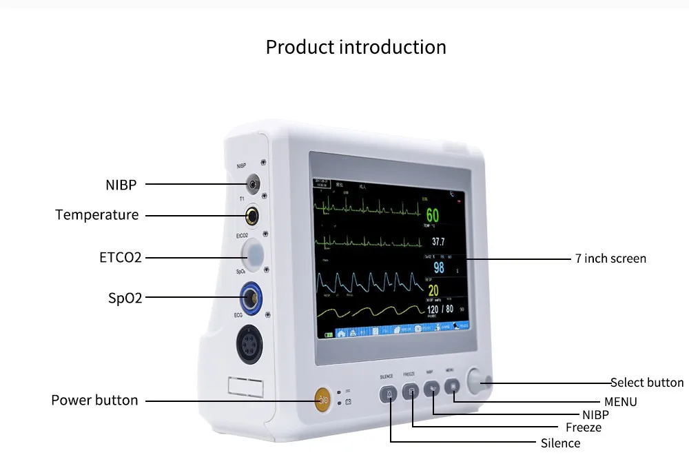 Loodom M7 7 дюймов монитор пациента в отделении интенсивной терапии жизненный знак 6 параметров NIBP, Spo2, PR, ECG, RESP, TEMP монитор пациента медицинское оборудование