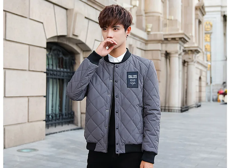 Now Autumn& Winter Men Thick Baseball Collar Korean-style Slim Fit down Jacket Cotton-padded Clothes Youth Trend Large Size Cot
