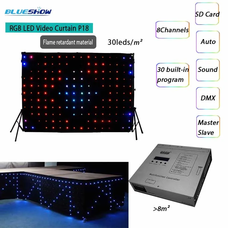P18 RGB LED Video Curtain Stage 7 color LED DMX Curtain RGB Star Curtain P20 Decoration Curtain 2x3M:2x4M:3x4M:3x6M:4x6M 38
