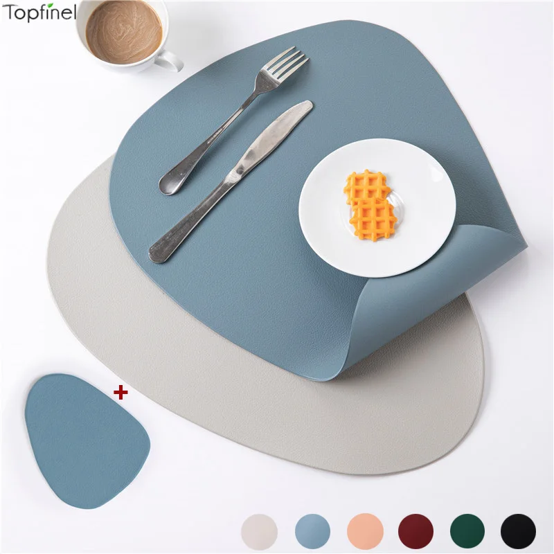 

Grey Black PU Placemats for Table Waterproof Non-Slip Leather Place Mat Set Kitchen Accessories Christmas Coaster Cup Wine Mat