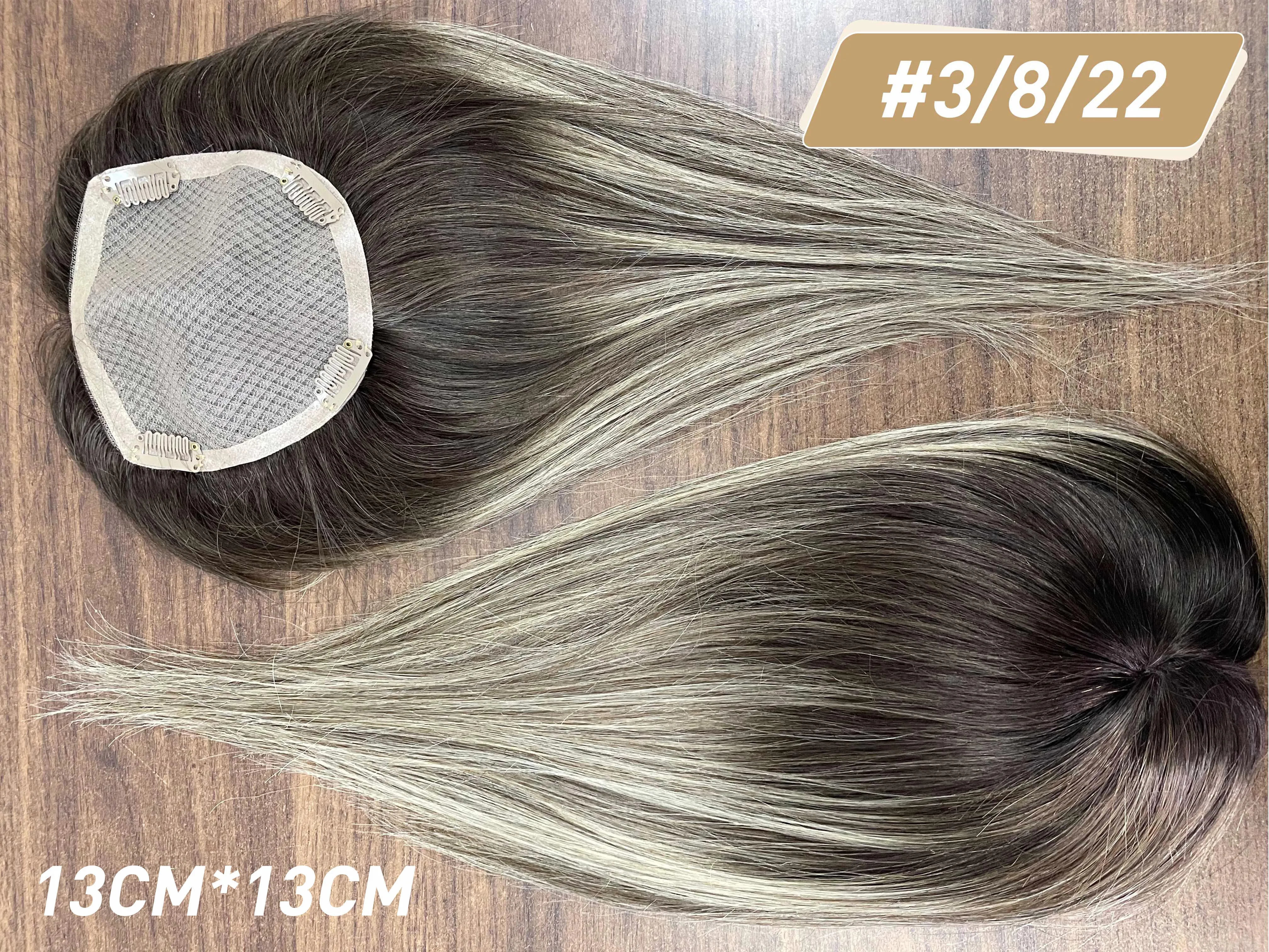 Peça com Clipes Base para a Mulher Completo Brilho Cabelo Topper Ombre 13*13cm Máquina Naturalmente Confortável 100% Coroa Respirável Mono 14 naturalmente confortável peça com clipes 100% coroa