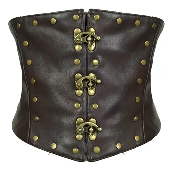 

Women Steampunk Corset Brown Vintage Victorian Bandage PU Leather Waist Trainer Body Shaper with Rivet Buckle Halloween Cosplay