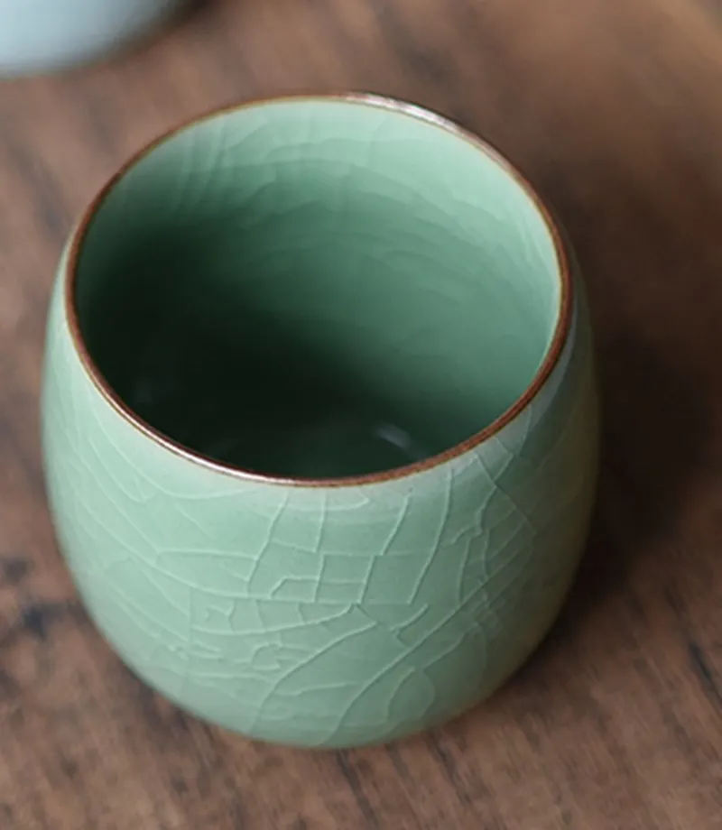 kiln marked cup longquan celadon porcelain tea cup geyao crackle glaze ceramic kungfu tea cups for Pu'er tea new