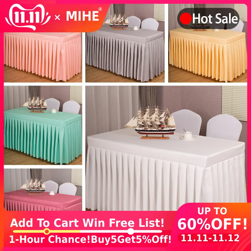 

MIHE Polyester Table Cover With Skirt Table Swag Pleated Style Made Together Wedding Hotel Table Decoration Tablecloth A-ZB07