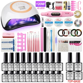 

Professional Nail Set UV LED Lamp Dryer With 10pcs Nail Gel Polish Kit Manicure Tools Set electric Nail drill For Nail Art Tool