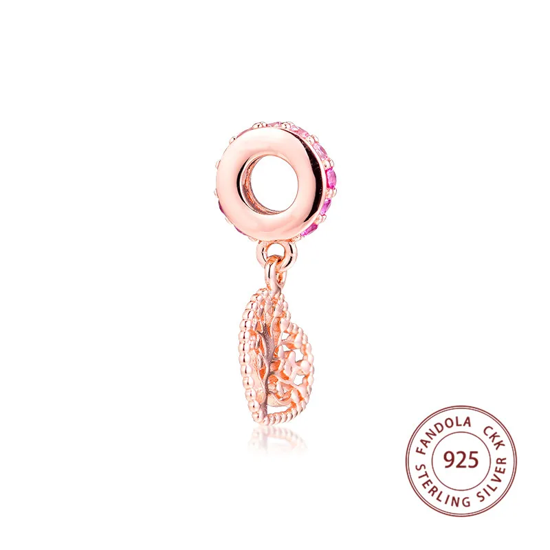 Подходит для DIY браслета Argent Charm бусины из стерлингового серебра 925 Розовое дерево любви Висячие Подвески бусины для изготовления ювелирных изделий крален
