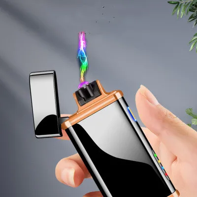 USB Зажигалка, металлический Электрический Дисплей с двойной дугой, зарядная Зажигалка для лошадиной лампы, светящаяся молния, светодиодный осветительный прибор